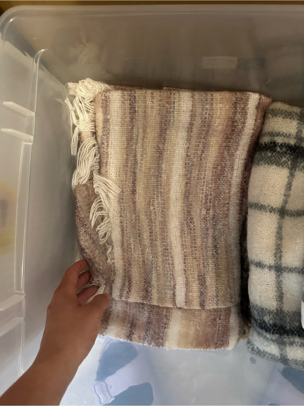 Striped Fringe Scarf in Beige, Pink and Cream